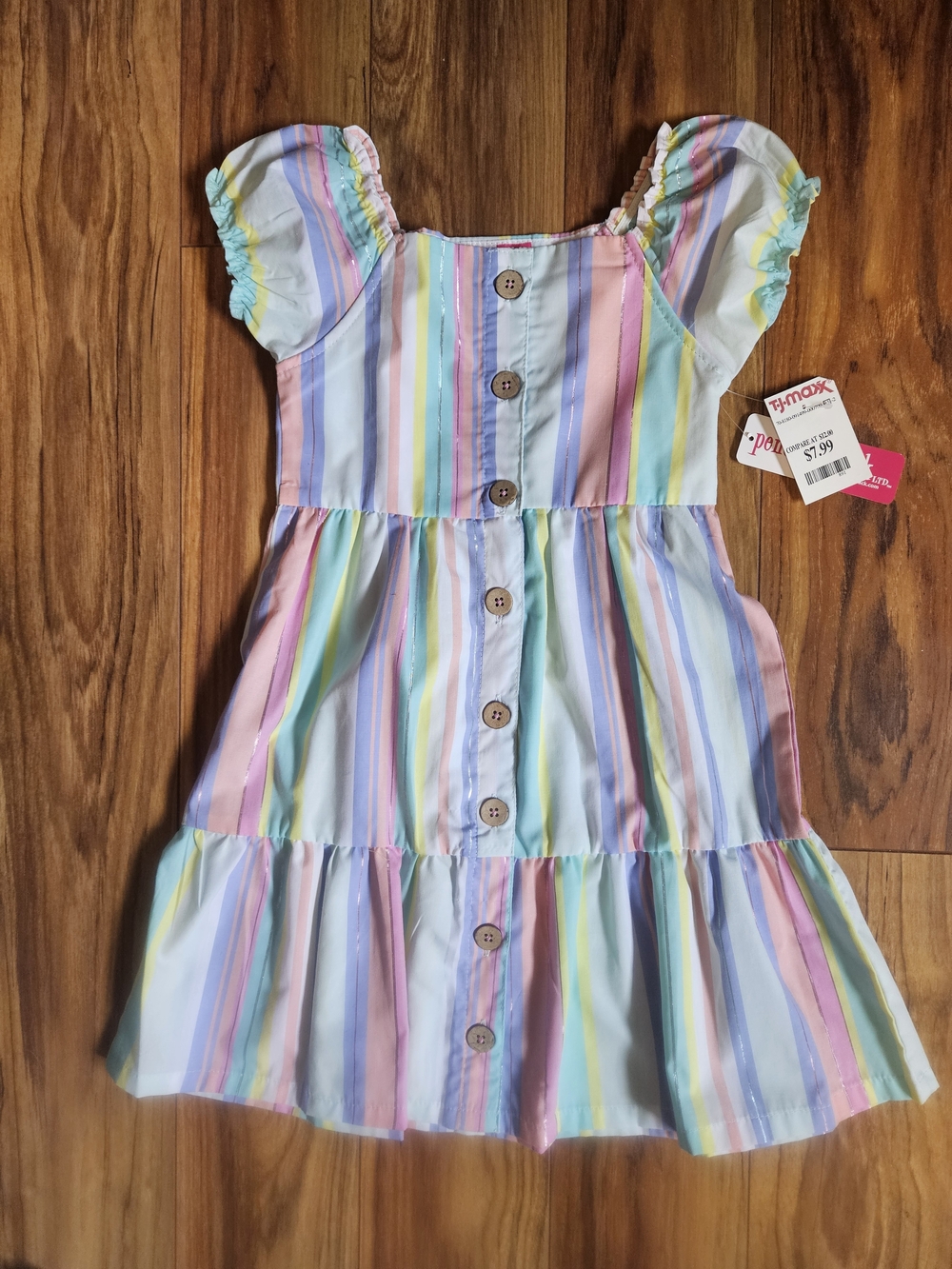 Penelope Mack Pastel Multistripe Button-Front Dress - Pink, Blue, Yellow, Green